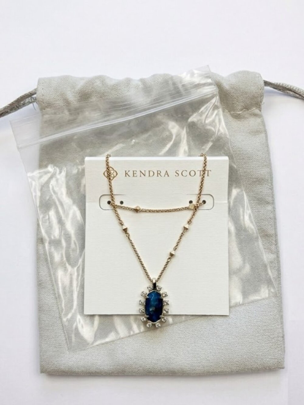 Kendra Scott Brett Adjustable Pendant Necklace Blue Aqua Apatite New in Pouch